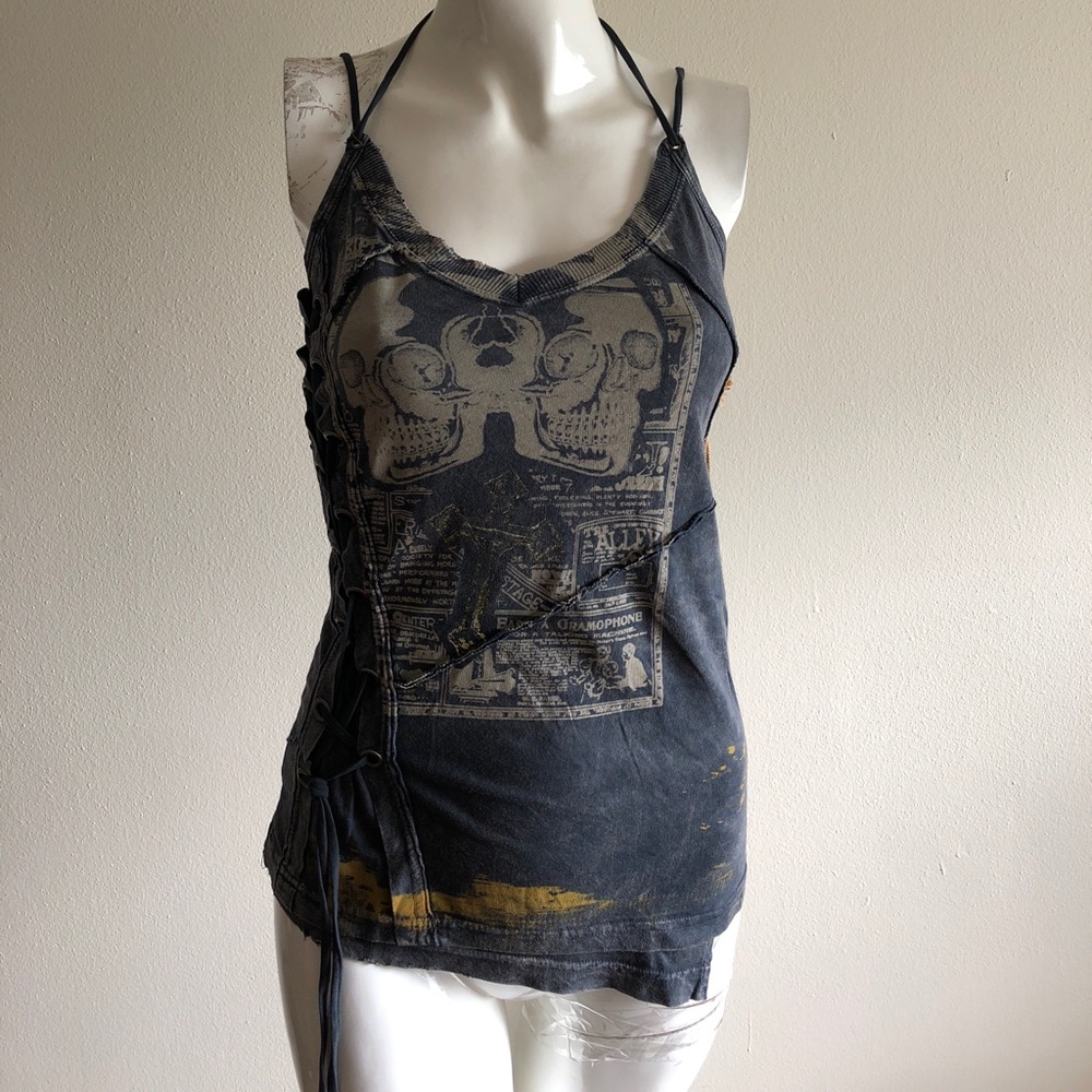 Distressed Graphic Skull Tank Top